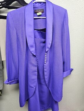 J.R. Nites Purple Satin-Trim Skirt Suit Size 10